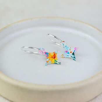 Sterling Silver And Acrylic Colourful Floral Charm Hoops, 6 of 7