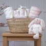 Personalised Pink Baby Gift Basket With Bashful Bunny, thumbnail 1 of 4