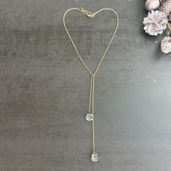 Long Gold Plated Double Chain Crystal Drop Necklace, 4 of 11