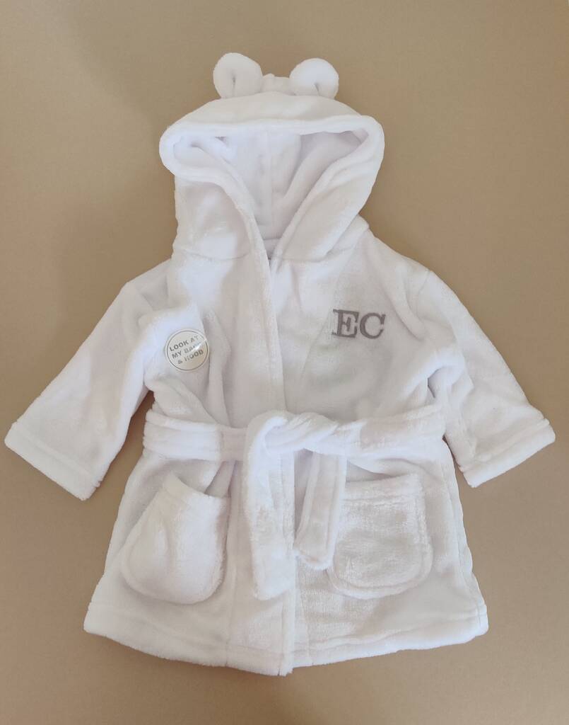 Personalised Unisex Baby Hooded Bath Robe By Mimi & Thomas® cashmere