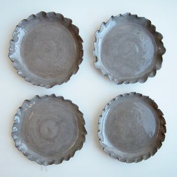 Handmade Grey Stoneware Pottery Curvy Serving Plates, 2 of 7