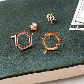 Hexagon Sterling Silver Geometric Stud Earrings, 4 of 10