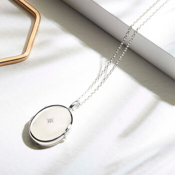 Little Sterling Silver Oval Locket With Clear Crystal, 4 of 8
