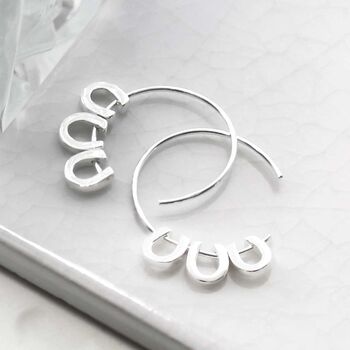 Sterling Silver Lucky Horseshoe Hoops, 3 of 8