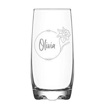 Personalised Birth Flower Hi Ball Glass Tumbler, 7 of 8