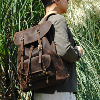 Genuine Leather Backpack With Front Pocket Detail, 8 of 12
