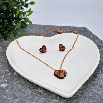 Wooden Scalloped Heart Necklace And Earring Set, 2 of 3