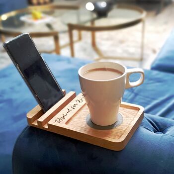 Personalised Solid Walnut Sofa Coaster Phone Stand, 2 of 12