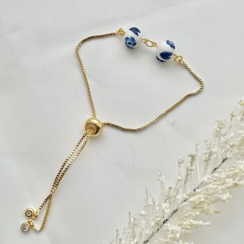 Handmade Blue Floral Clay Adjustable Bracelet, 3 of 8