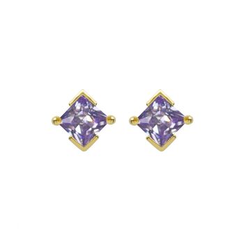 Yellow Gold Princess Cut Birthstone Earrings June Alexandrite, 2 of 5