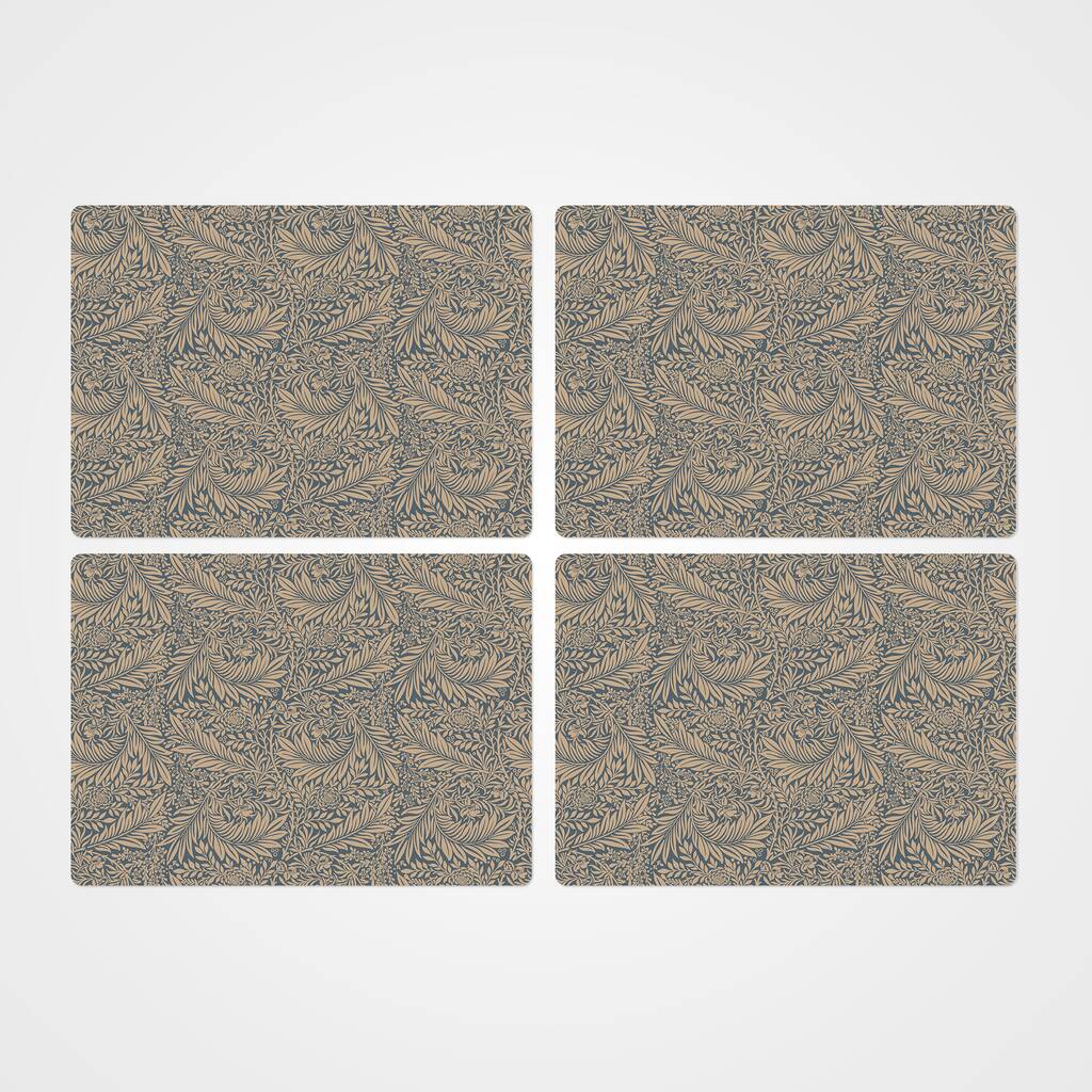 William Morris Larkspur Tan And Dark Teal Placemats By MBT Studio