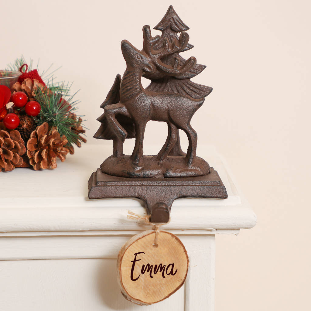 personalised 3d cast iron reindeer stocking holder by dibor