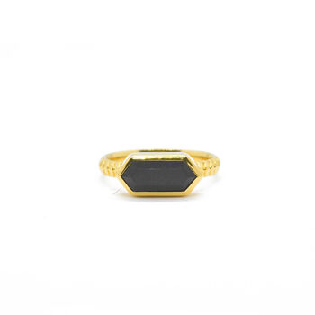 Sustainable 18 K Gold Vermeil Hexagonal Black Onyx Ring, 3 of 6