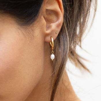 Pearl Pendant Hoop Earring 18k Gold Plated, 2 of 3