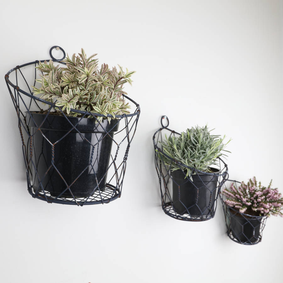 Set Of Three Royal Blue Industrial Wall Storage Baskets By Dibor