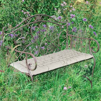 Vintage Brown Scrolled Iron Garden Bench, 3 of 7
