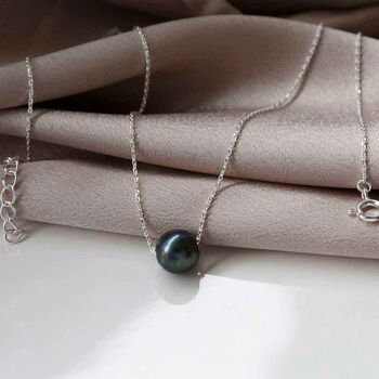 Sterling Silver Fresh Water Black Pearl Necklace, 3 of 5
