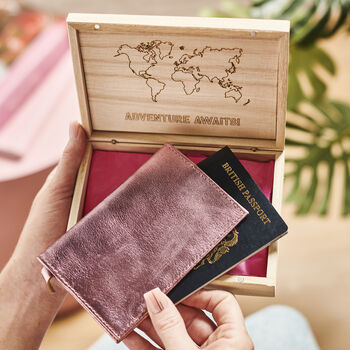 Travel Gift Box Personalised Leather Passport Cover, 5 of 9