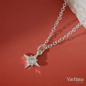 North Star Clear Cubic Zirconia Sterling Silver Pendant Necklace, 4 of 6