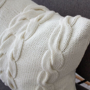 Hand Knit Chunky Cable Knit Cushion In White, 2 of 5