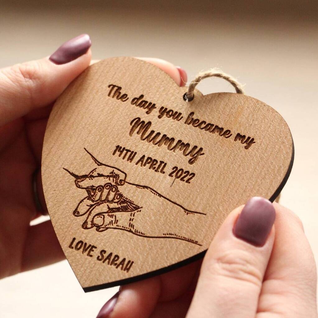 Personalised “The Day You Became My Mummy” Cherry Wood Ornament – Custom New Baby Keepsake Gift, 1 of 6