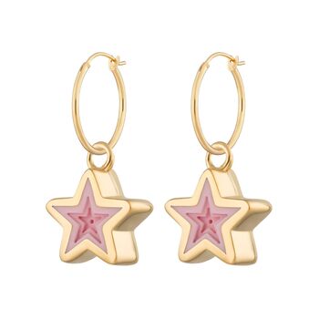 Geometric Pink Star Charm Hoop Earrings, 7 of 8