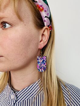 Classic Glitter Spring Drop Statement Resin Earrings / Perfect Wedding Earrings / Spring Statement Jewellery, 8 of 10