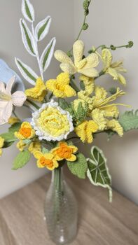 Handmade Crochet Sunshine Bloom Bouquet – Yellow And Citrus Inspired Floral Arrangement, 4 of 4