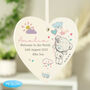 Personalised Tiny Tatty Teddy Pink Wooden Heart Decoration – Christening Or New Baby Gift, thumbnail 1 of 3