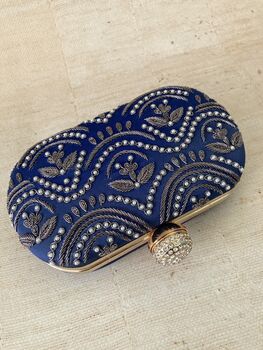 Blue Handcrafted Oval Clutch Bag, 4 of 4