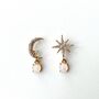 Mismatch Jewelled Moon And Star Earrings, thumbnail 1 of 2