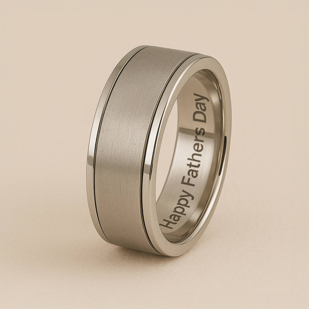 Mens Personalised Classic Silver Steel Spinner Ring, 1 of 12