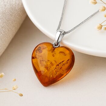 Personalised Sterling Silver Amber Heart Pendant Necklace, 2 of 10