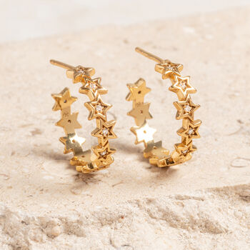 Sparkly Large Gold Vermeil Plated Star Hoops, 2 of 11