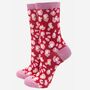 Women's Bamboo Socks Red Leopard Print, thumbnail 2 of 3