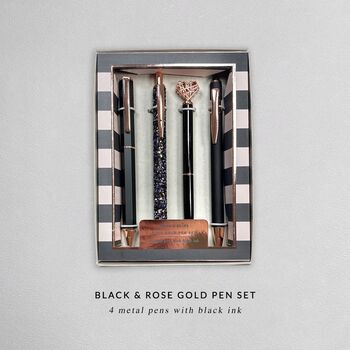 Black And Rose Gold Four Piece Pen Gift Set, 3 of 6
