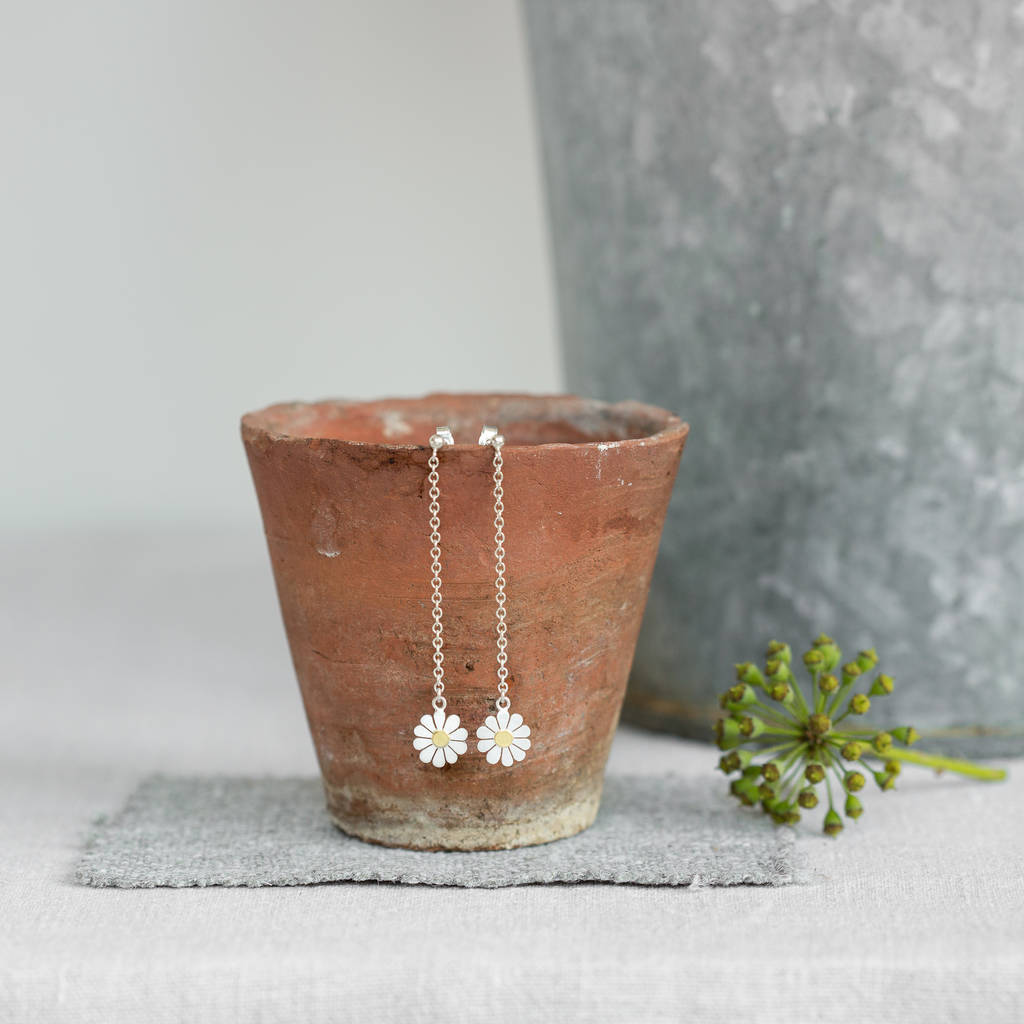 Daisy And Chain Earrings In Solid Silver And 18ct Gold By Diana