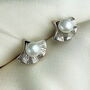 Sterling Silver Clam Shell And Pearl Stud Earrings, thumbnail 3 of 6