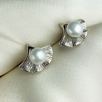 Sterling Silver Clam Shell And Pearl Stud Earrings, 3 of 6