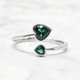 Duo Emerald Heart May Birthstone Adjustable Silver Ring, thumbnail 1 of 4
