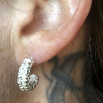 Ancient Roman Eco Sterling Silver Huggie Hoop Earrings, 5 of 7