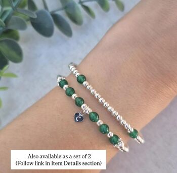 Sterling Silver May Emerald Beaded Bracelet: May Birthstone, Personalised Heart Charm, 6 of 6