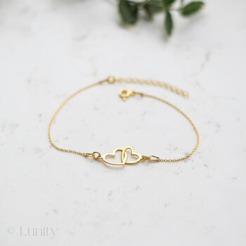 Birthday Gift For Women, Two Interlocking Heart Sterling Silver Bracelet, 4 of 6