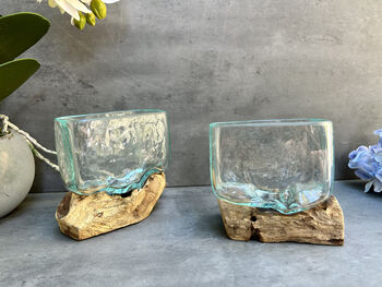 10cm Molten Glass Square Bowl On Teak Root Base, 8 of 12