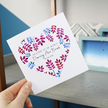 Personalised Floral Heart New Born Baby Card, 4 of 8