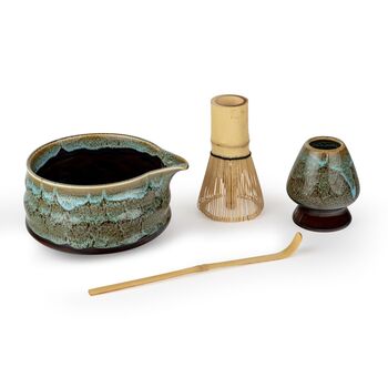 Matcha Tea Making Set In Blue And Brown Reactive Glaze, 2 of 6