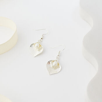 Lilly Shaped Pearl Drop Earrings, 6 of 6
