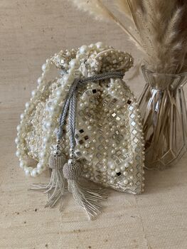 White Handcrafted Mirror Potli Bag, 6 of 8