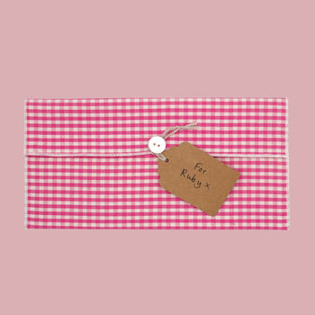 Reusable Organic Gingham Eco Envelope Tall | Candy Pink, 3 of 4