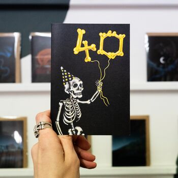 40th Balloon Skeleton Gothic Birthday Card, 4 of 5